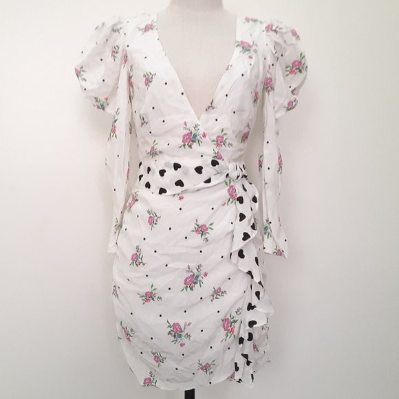 NWT FOR LOVE & LEMONS MABEL POLKA-DOT & ROSE PRINT MINI DRESS - Picture 3 of 9